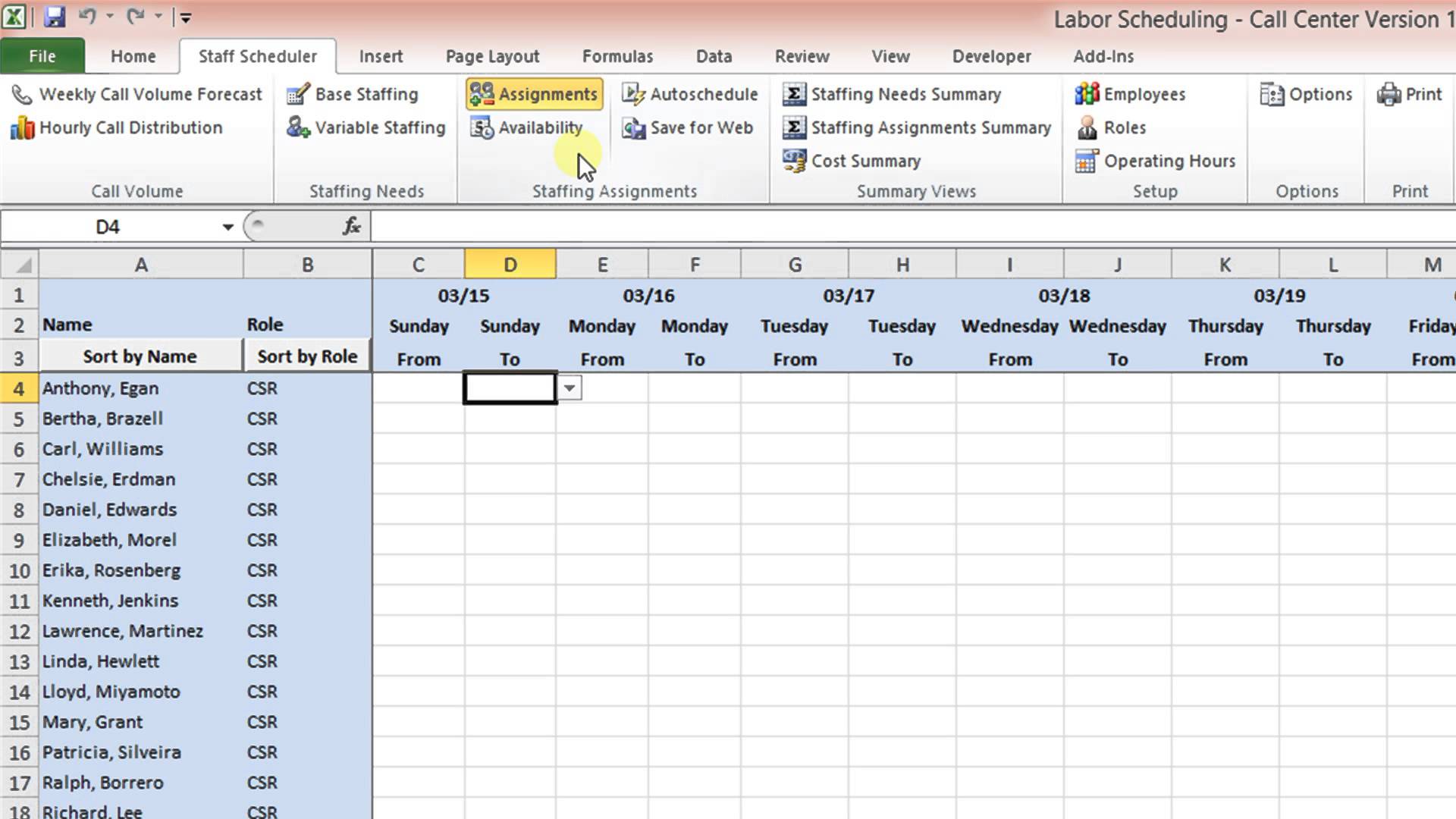 Labor Scheduling Template for Excel Call Center Version Overview 