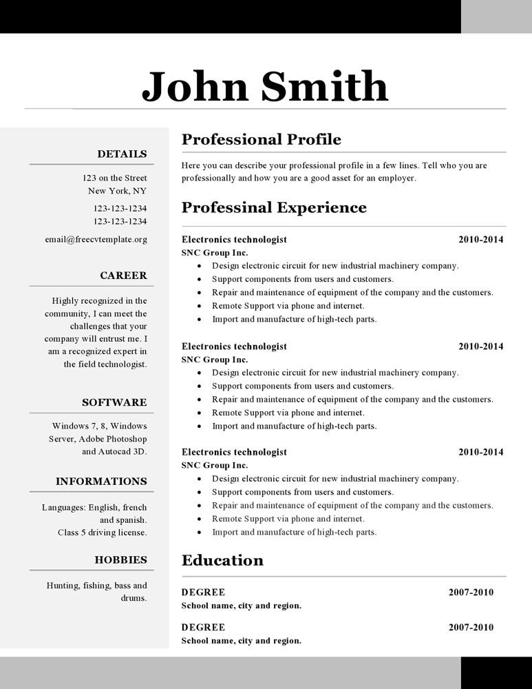 Resume Template. Resume Template Open Office Free Career Resume 