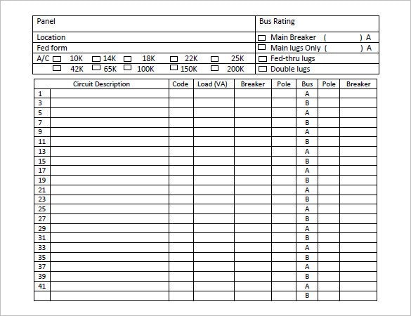 Panel Board Schedule Template Excel