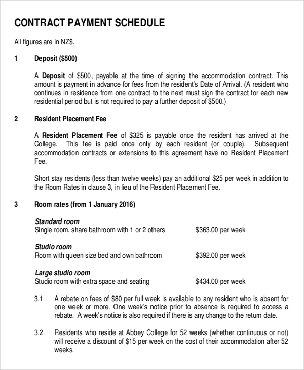 Contract Payment Schedule