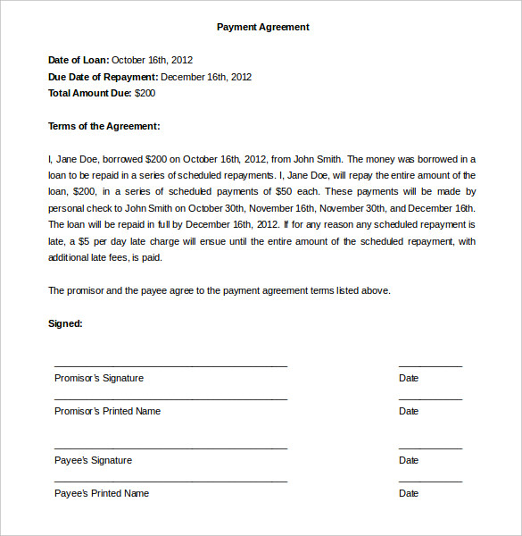 Payment Plan Agreement Resume