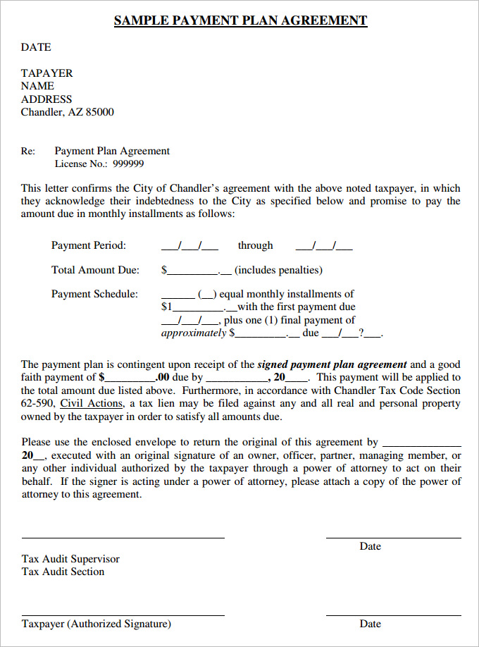 Sample Payment Plan Agreement