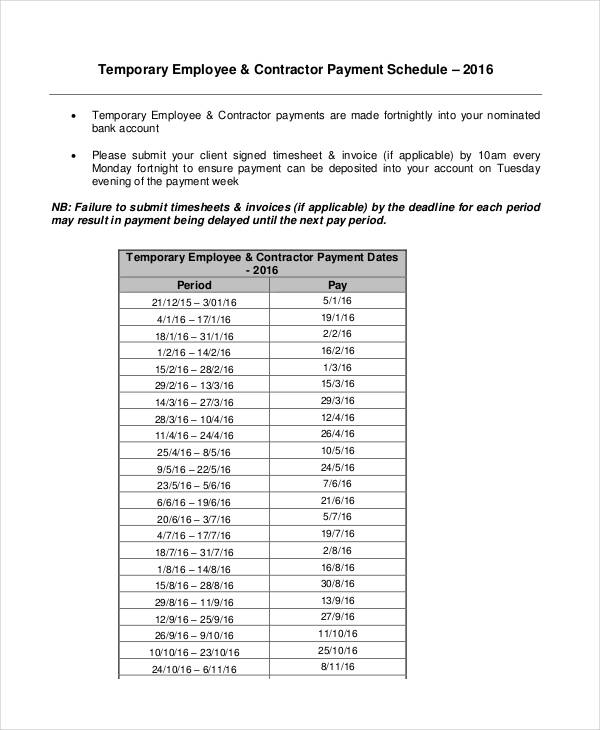 Payment Schedule Contract Template