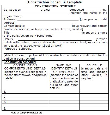 Construction Schedule Template