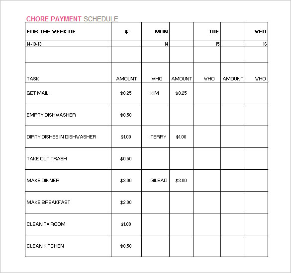 Payment Plan Template. Free Chore Payment Schedule Template For 