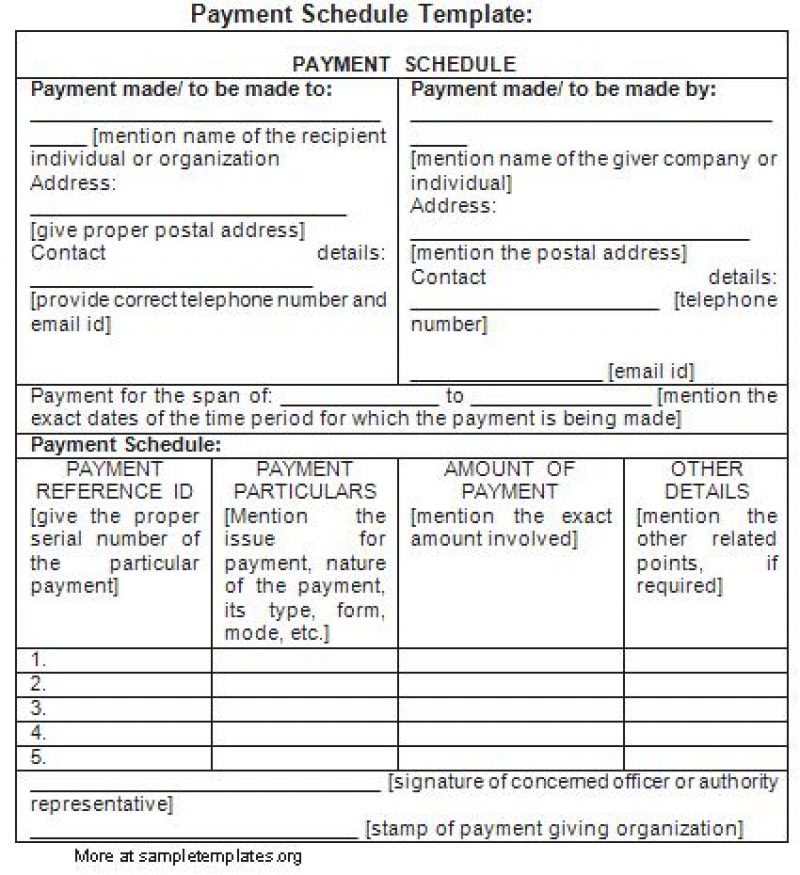 Payment Schedule Template Construction printable schedule template