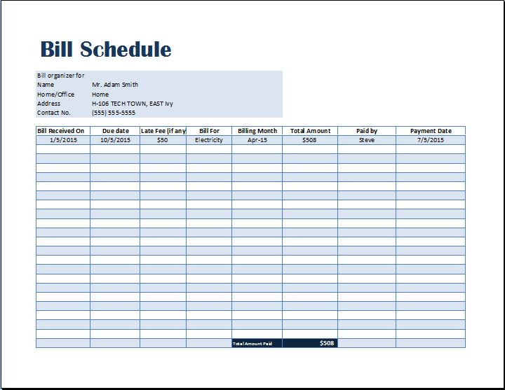 Bill Payment Schedule Template | Word & Excel Templates