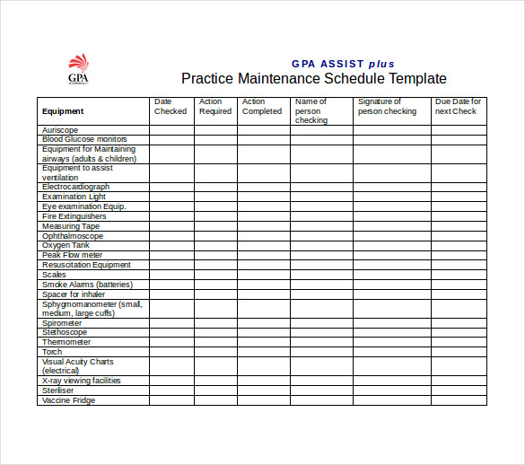 Maintenance Schedule Templates 28+ Free Word, Excel, PDF Format 