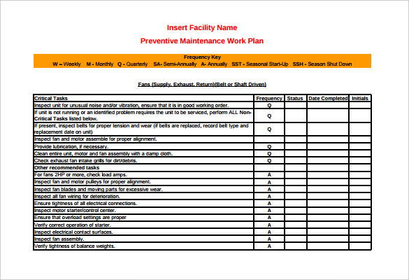 Preventive Maintenance Schedule Template 35+ Free Word, Excel 