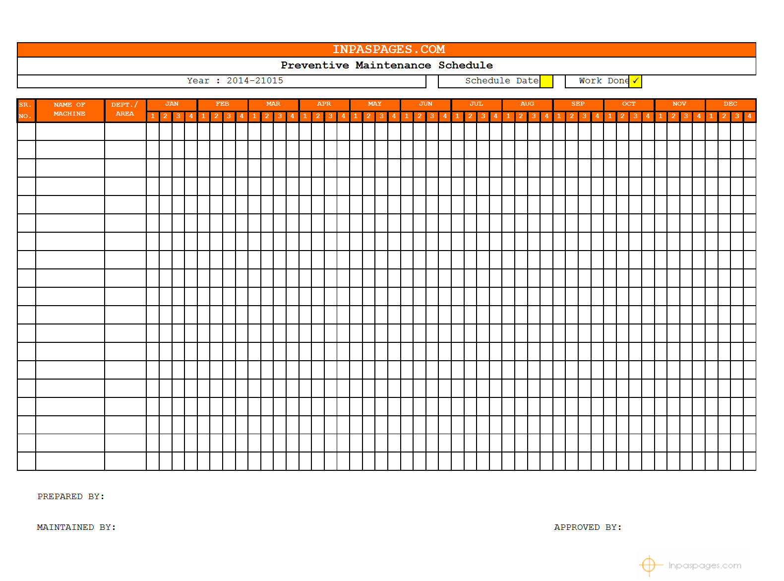 Maintenance Schedule template Preventive Maintenance Checklist