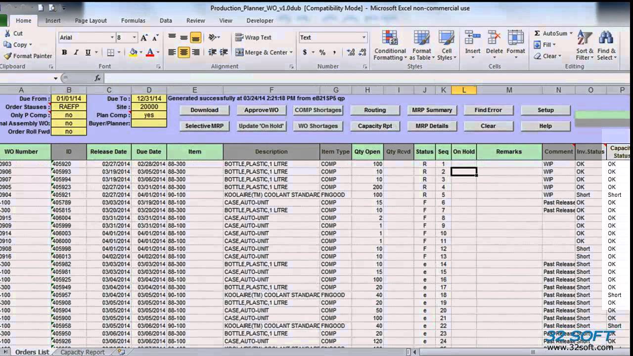 Production Planner WO Excel Tool for QAD 32 Soft YouTube
