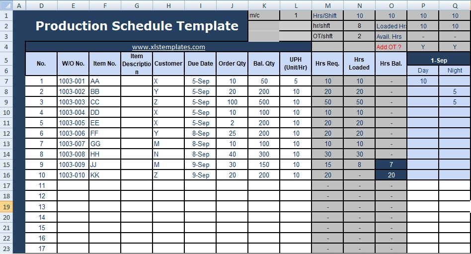 Production Schedule Template Excel | XLStemplates