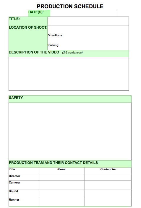 Production schedule template blank