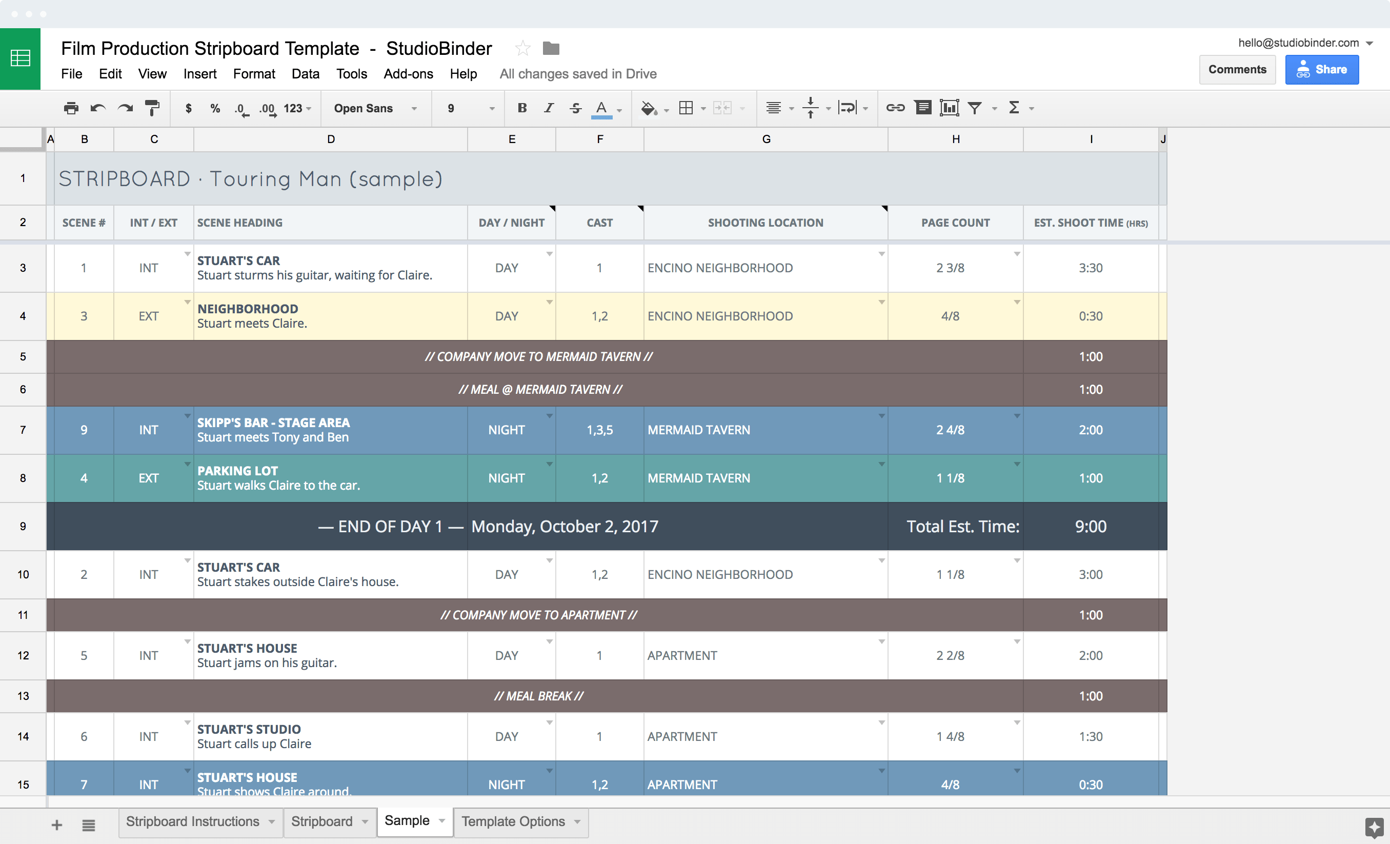 Film Production Shooting Schedule Template