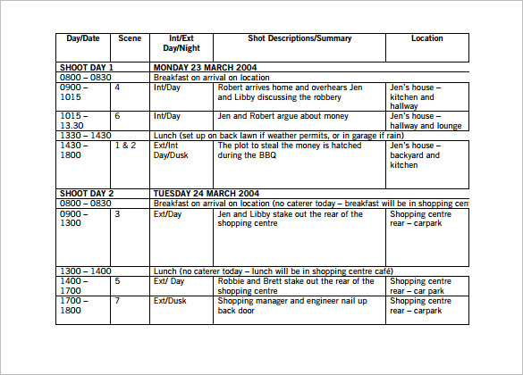 Film Shooting Schedule Template 14 Free Word Excel Pdf Format Film 