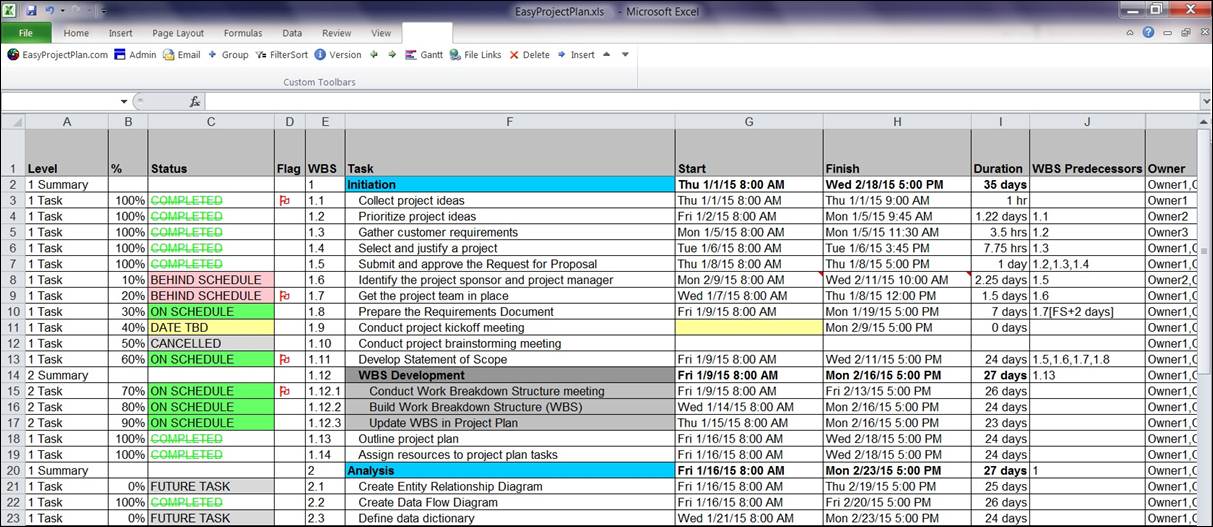 EasyProjectPlan© SCREENSHOTS | Excel Gantt Chart Template Planner 