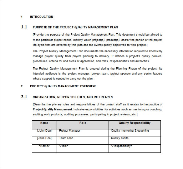 Project Quality Management Plan Quality Plan Template Fieldstation 