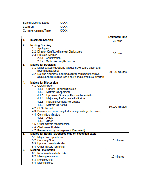 Sample Board Meeting Agenda 7+ Documents in PDF, Word