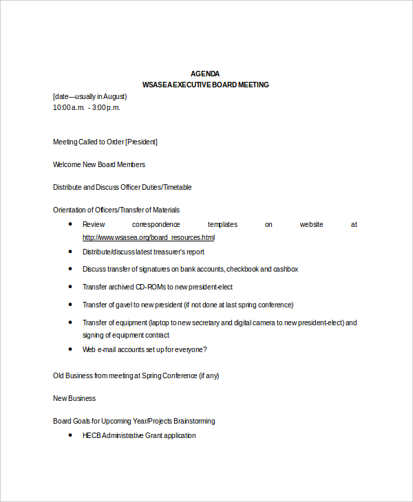 8+ Board Meeting Agenda Templates – Free Sample, Example Format 