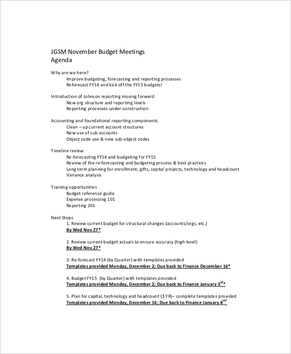 12+ Budget Meeting Agenda Templates – Free Sample, Example Format 