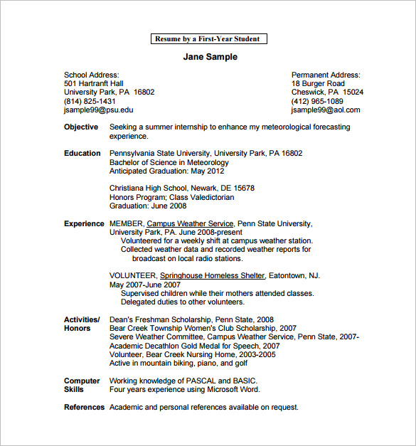 College Resume Template – 10+ Free Word, Excel, PDF Format 