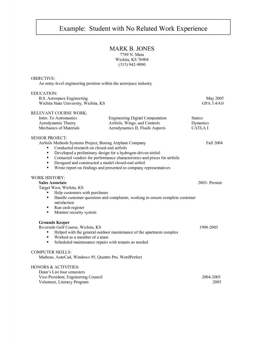 Resume Template. Resume Examples For College Students With Little 