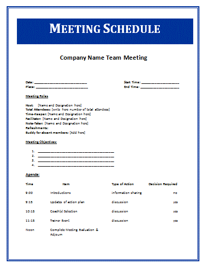 Meeting Schedule Template | Free Schedule Templates