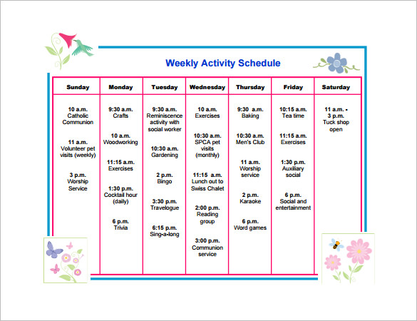 30 Activity Timetable Template, Activity Schedule Templates 12 
