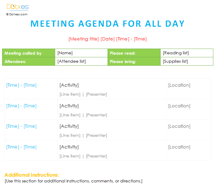 Meeting agenda template (All day) Dotxes