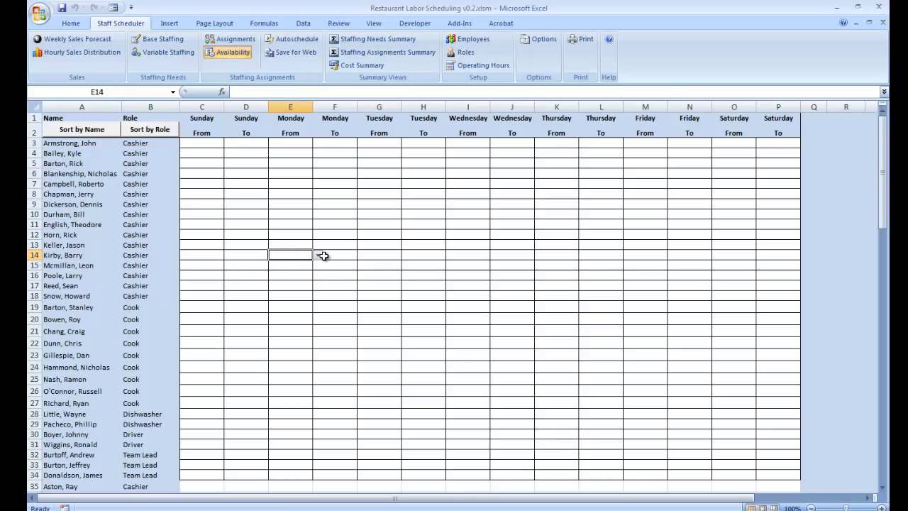 Employee Work Schedule Template