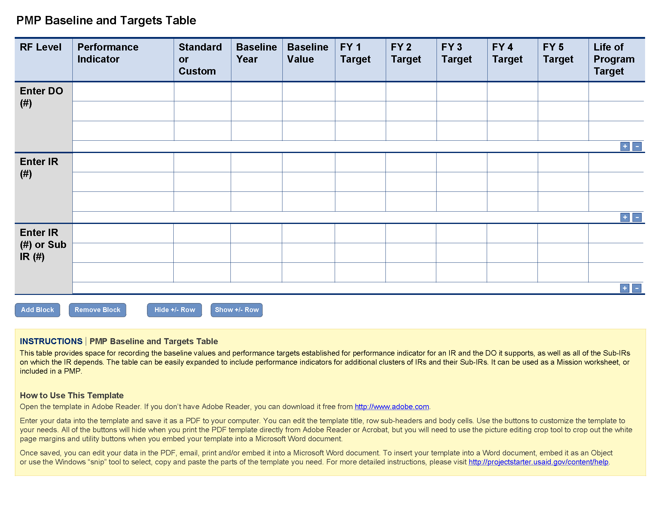 PMP Baseline and Targets Template | Project Starter — USAID