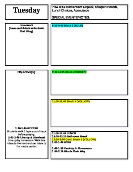 Lesson Plan Template for Block Schedule Week Time Frame by Kaytee Hill