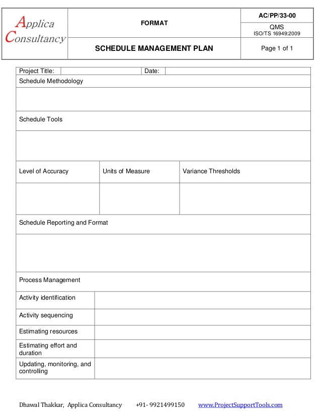 Schedule management plan template