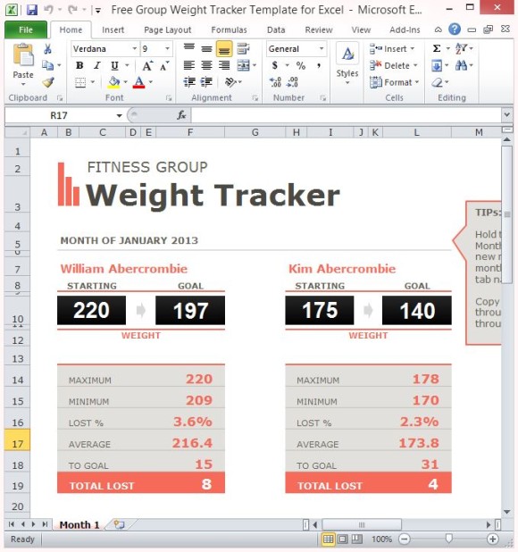 Free Group Weight Tracker Template For Excel