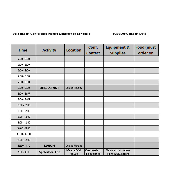 Schedule Of Meetings Template On Excel printable schedule template