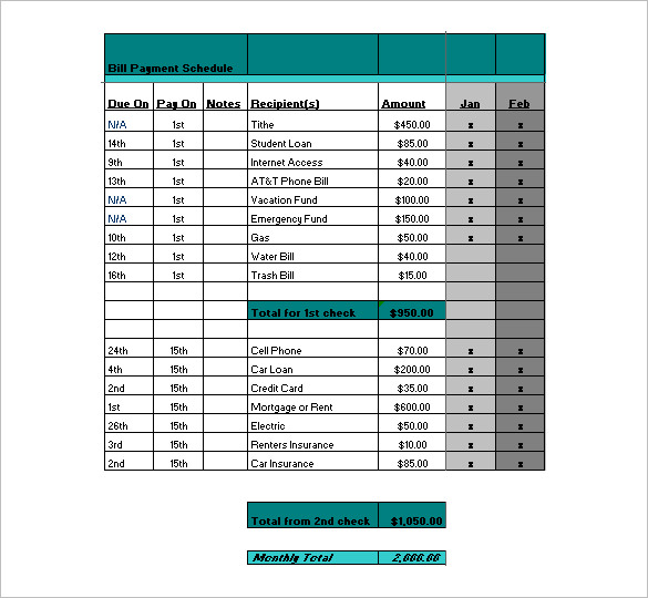 Payment Schedule Template | Printable Word & Excel Templates