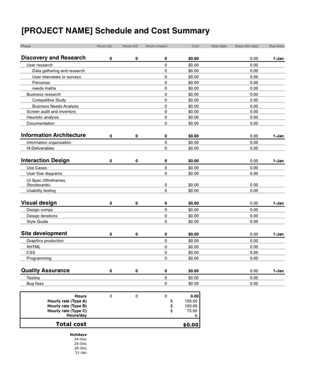 Schedule Of Rates Template | schedule template free