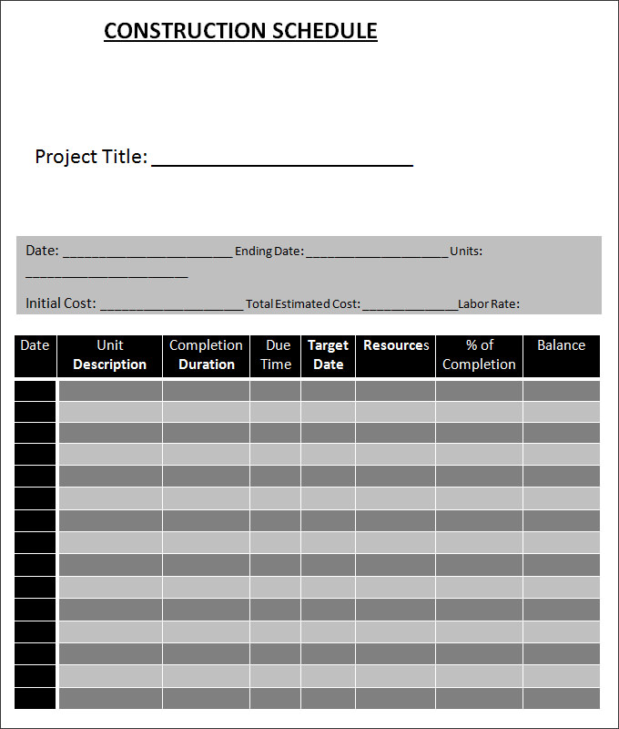 Construction Schedule Templates 13+ Free Word, Excel, PDF Format 