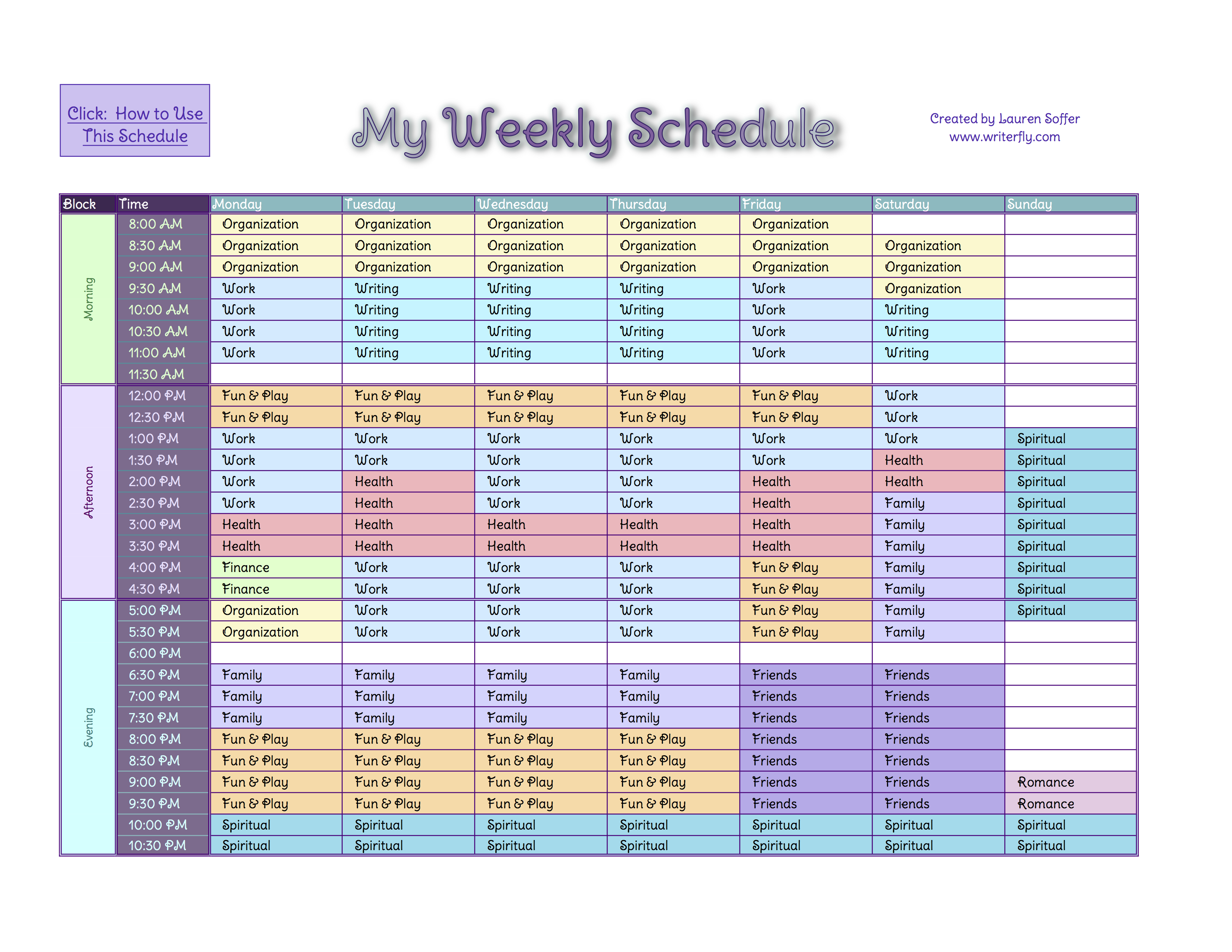 free template for working schedule