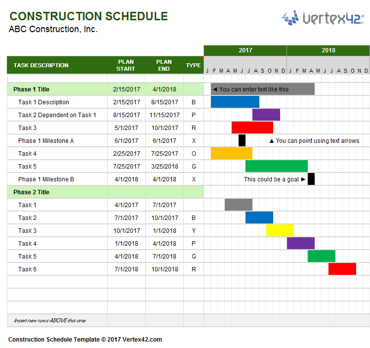 Construction Schedule Template Residential, Excel Workbook 