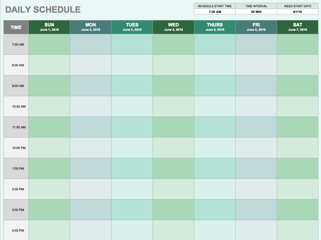 Free Daily Schedule Templates for Excel