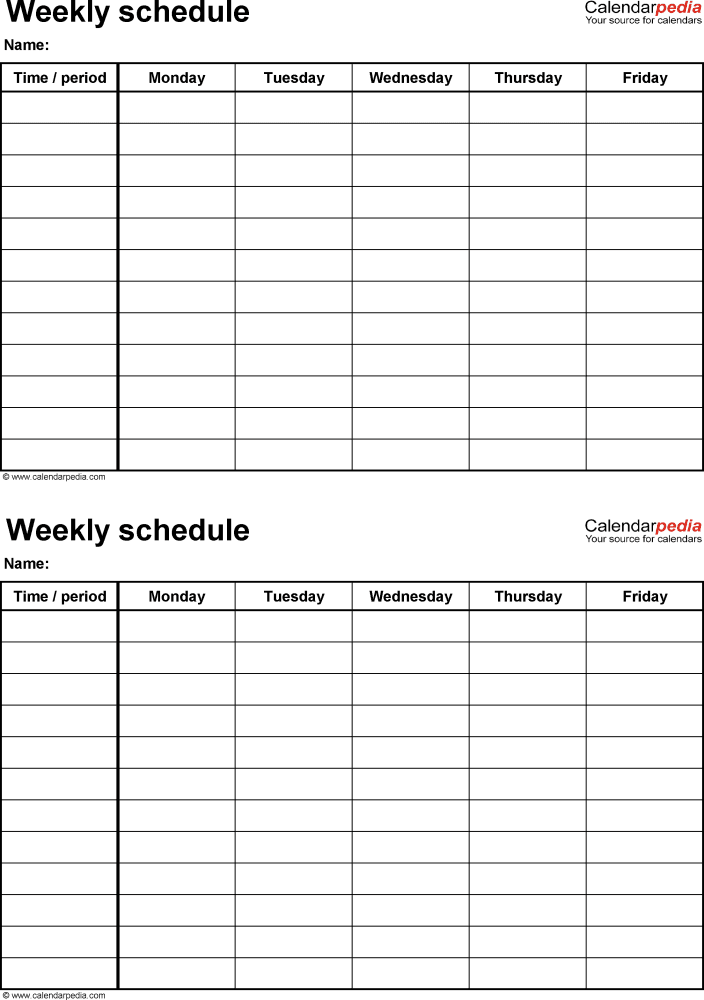 Free Weekly Schedule Templates for Excel 18 templates