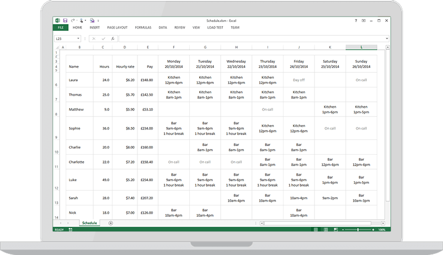 Download a free employee schedule template for Excel · Findmyshift