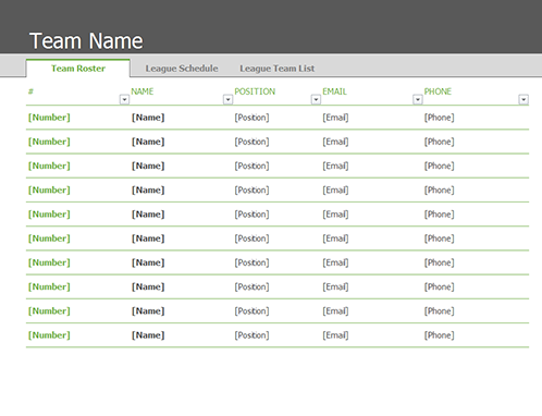 Sports roster and schedule Office Templates