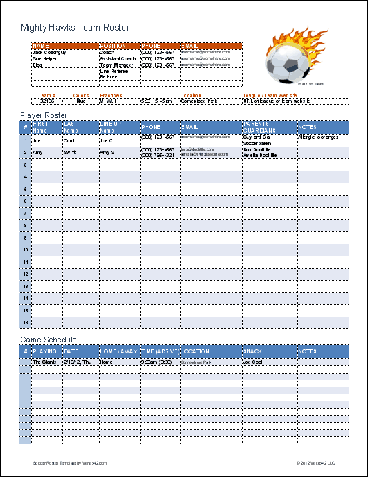 Soccer Roster Template for Excel