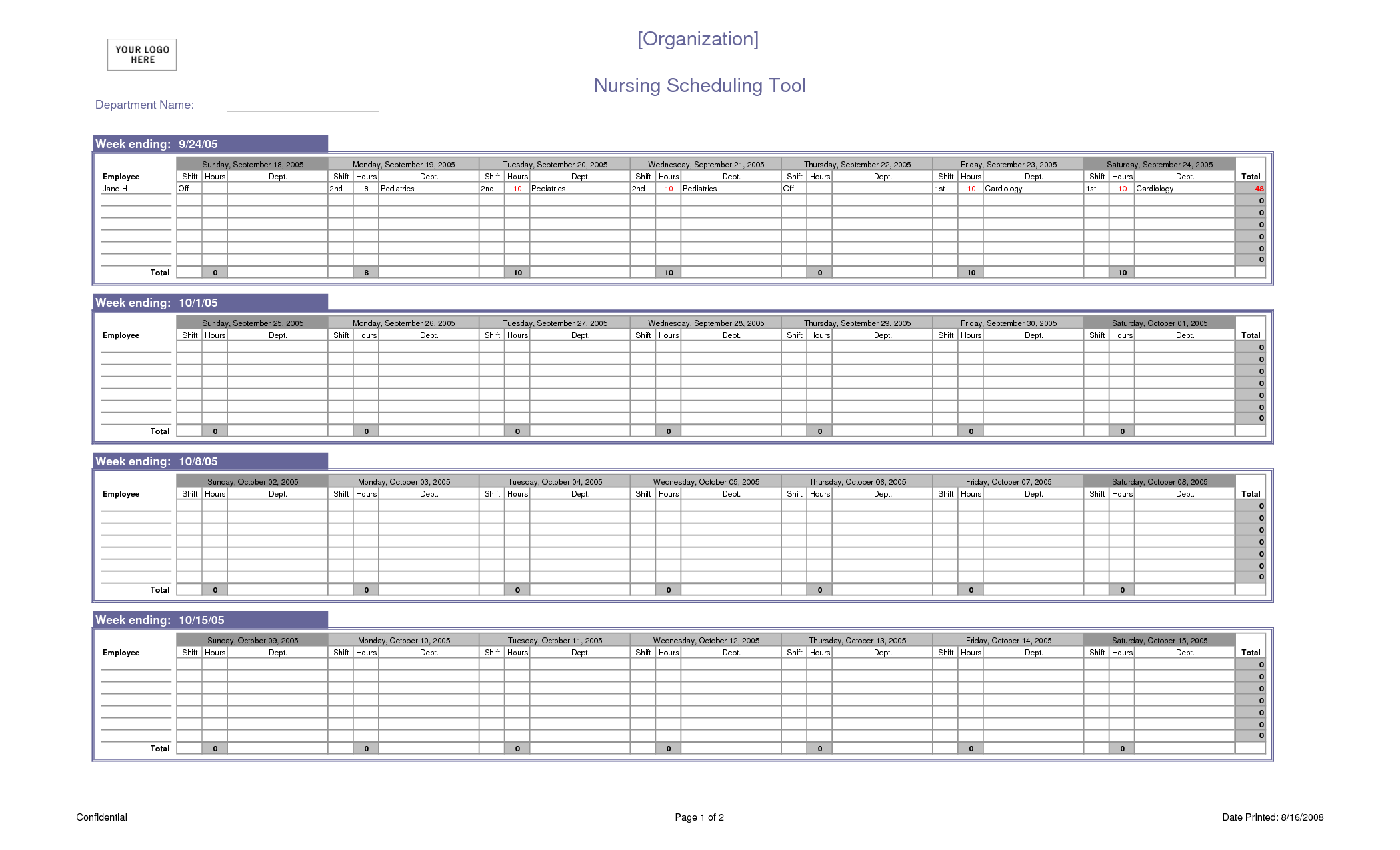 Nursing Scheduling Spreadsheet Schedules Templates