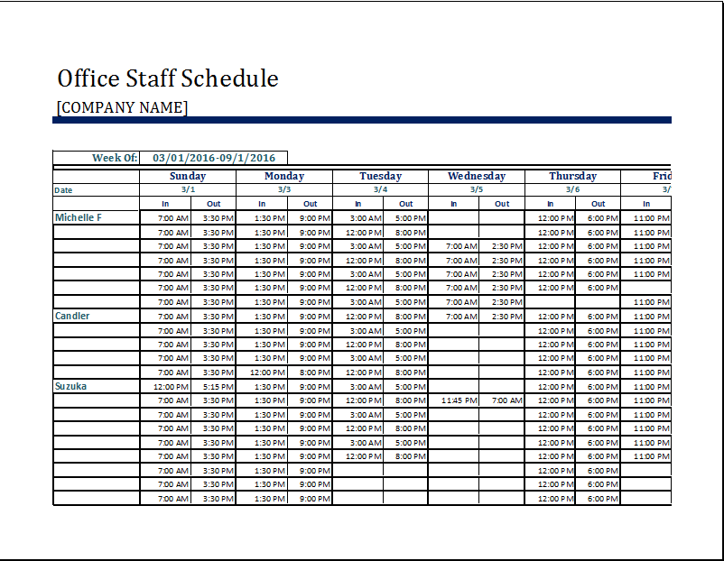 Free Work Schedule Templates for Word and Excel