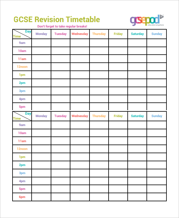 11+ Timetable Templates Free Sample, Example, Format | Free 