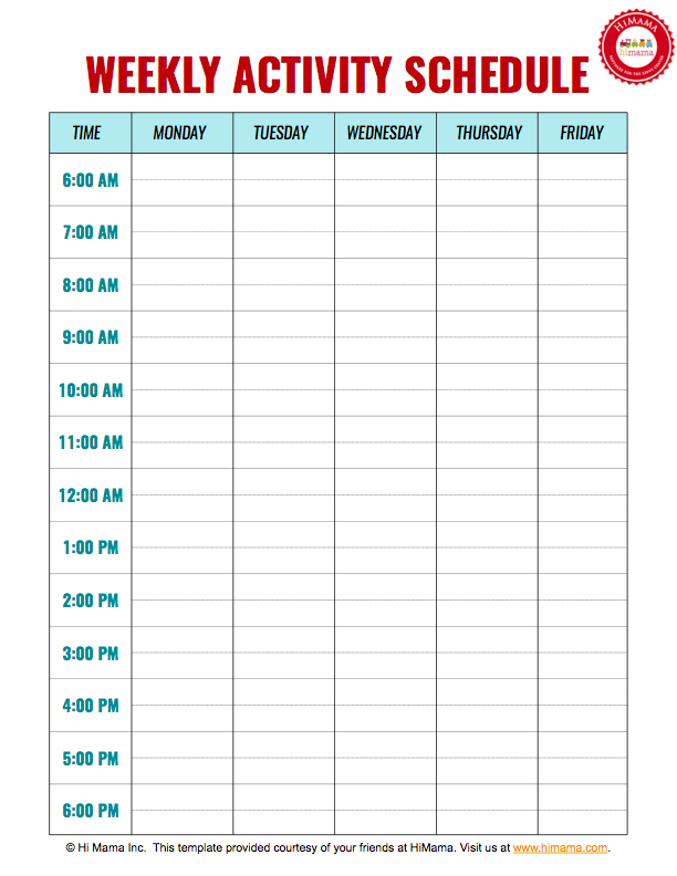 Daycare Weekly Schedule Template 5 day | Daycare Daily Schedule 