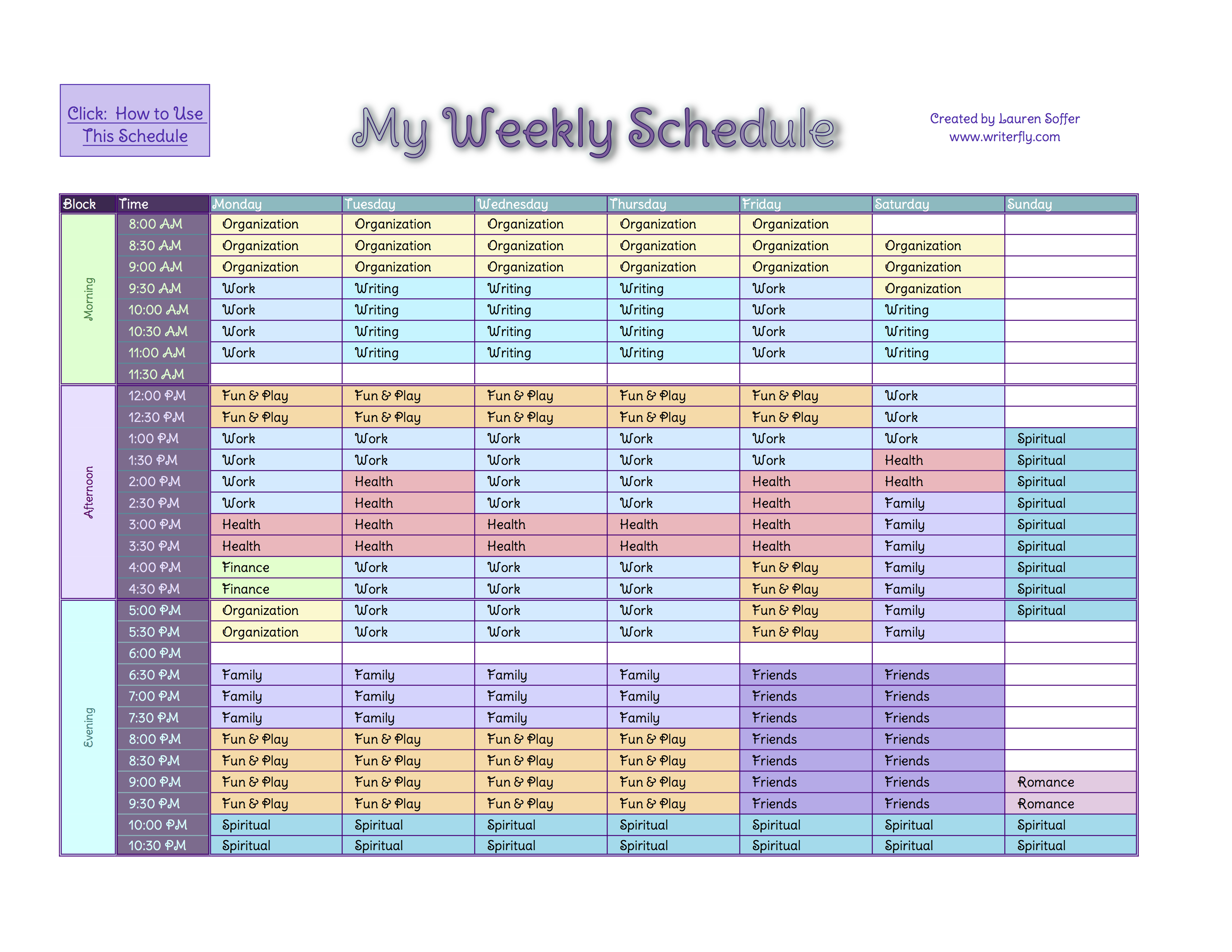 Time management template: weekly schedule. Going to give this a 